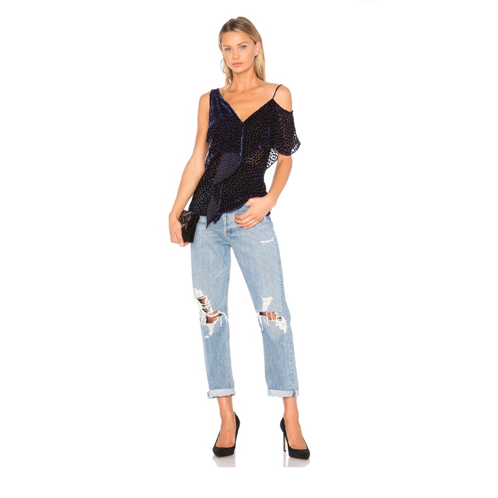 DVF • Velvet Ruffle Top in Deep Violet Multi
